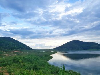 Scenic view of lake against sky