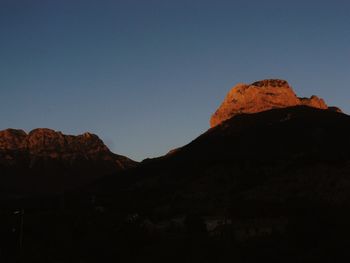 Rock formations on mountain against clear sky