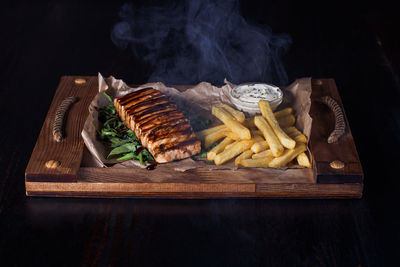 High angle view of food on table