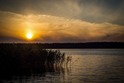 Scenic view of lake against sky during sunset