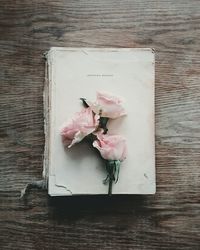 Directly above shot of pink rose on table