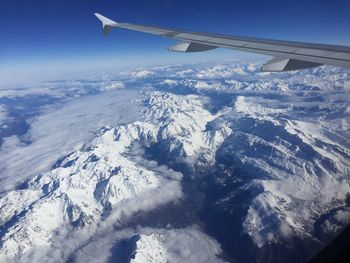 Aerial view of snowcapped landscape against sky