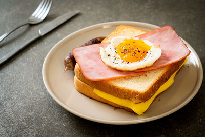 Close-up of food in plate on table