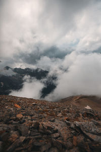 Scenic view of volcanic mountain against sky
