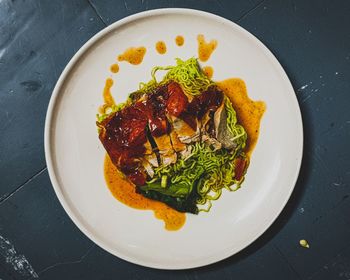 High angle view of meal served in plate