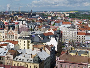 High angle view of townscape against sky