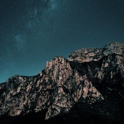 Low angle view of mountain range against clear sky