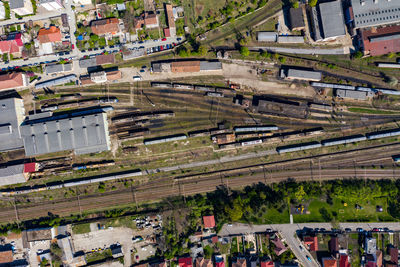 High angle view of buildings in city