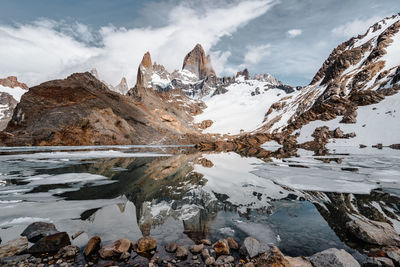 Scenic view of snowcapped mountain against sky