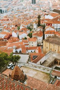 High angle view of buildings in city