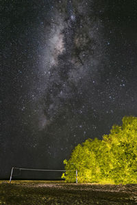 Trees on field against sky at night