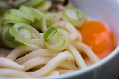 Close-up of udon noodles