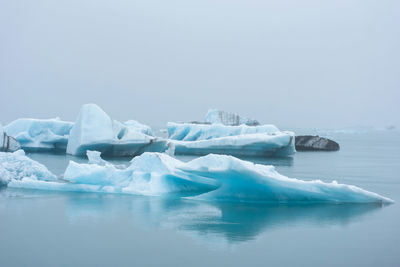 Melting icebergs as a result of global warming in jokulsarlon glacial lagoon. iceland