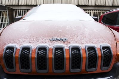 Close-up of snow on car