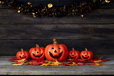 View of pumpkins on table