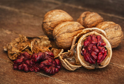 Close-up of dried fruits on table