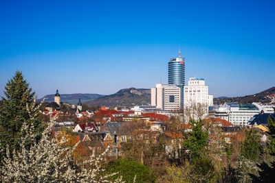 High angle view of buildings in city