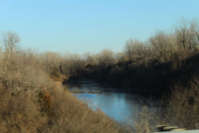 Scenic view of lake and trees against clear sky
