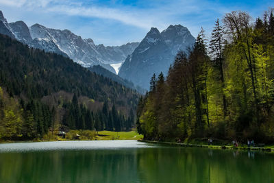 The slopes of zugspitze, lake view by mountains