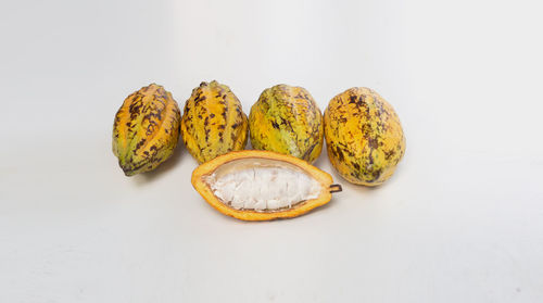 Close-up of lemon against white background