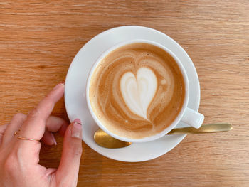 Directly above shot of coffee cup on table