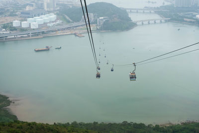 High angle view of overhead cable car over sea