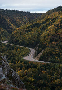 High angle view of road on mountain against sky