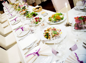 High angle view of food on table