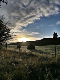 Scenic view of field against cloudy sky