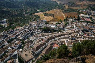 High angle view of buildings in city