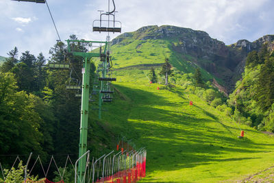 View of the ski slopes at mont dore in spring