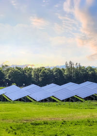 Generating clean energy with solar modules in a big park in northern europe.