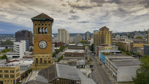 High angle view of buildings in city