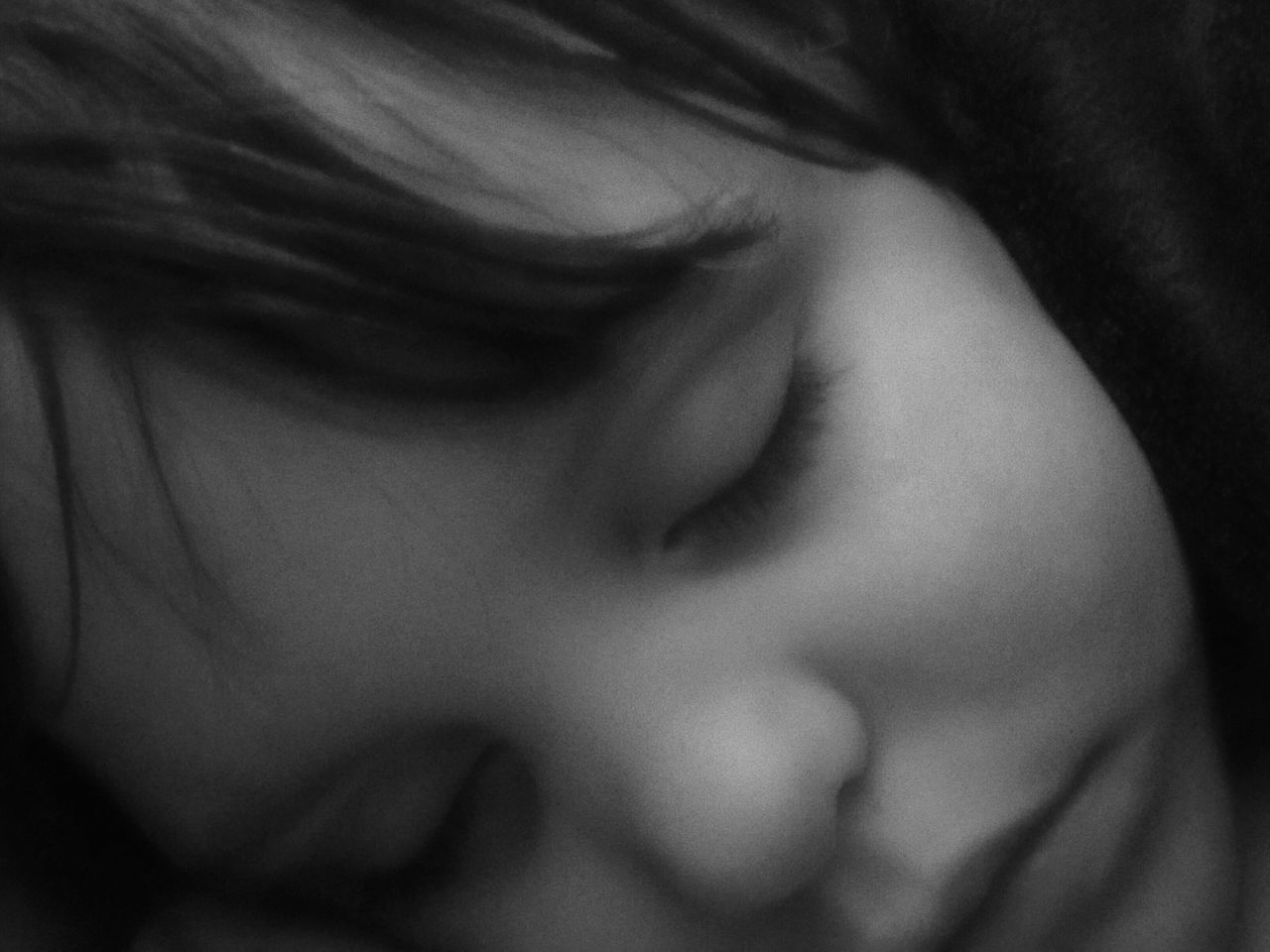 lifestyles, close-up, indoors, childhood, headshot, innocence, leisure activity, person, human face, eyes closed, baby, human skin, babyhood, sleeping, part of, unknown gender