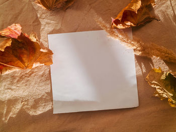 High angle view of open book on table