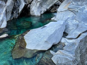 High angle view of frozen sea