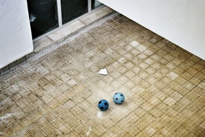 High angle view of ball on floor