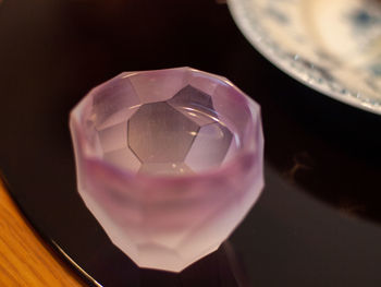 High angle view of drink in glass on table