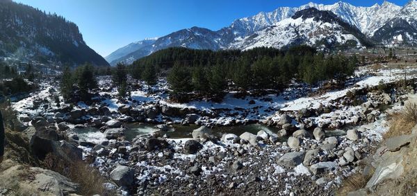 Scenic view of snowcapped mountains against sky