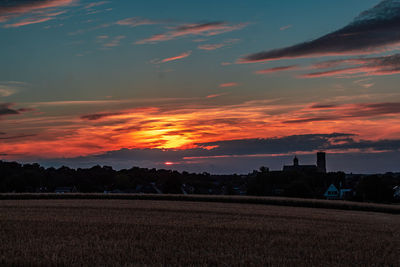 Scenic view of field against sky during sunset
