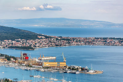 High angle view of shipbuilding yard in trogir, croatia