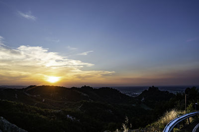 Scenic view of mountains against sky during sunset