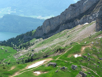 Scenic view of landscape and mountains against sky