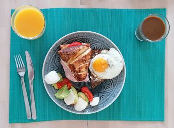 Directly above shot of breakfast served on table