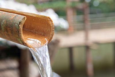 Close-up of water pipe on wood