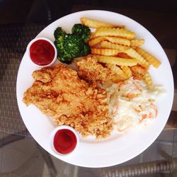 High angle view of food in plate on table