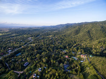 High angle view of trees on landscape against sky