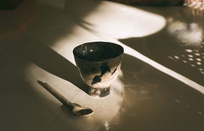 High angle view of cigarette on table