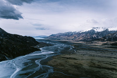 Scenic view of snowcapped mountains against sky