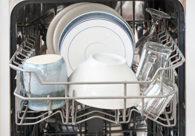 Close-up of kitchen utensils in dishwasher